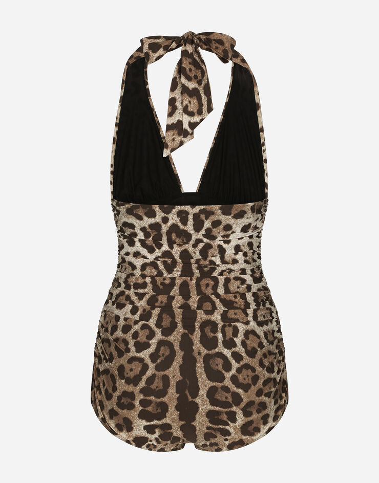 Dolce & Gabbana Leopard-print one-piece swimsuit with plunging neckline Multicolor O9A06JONO11