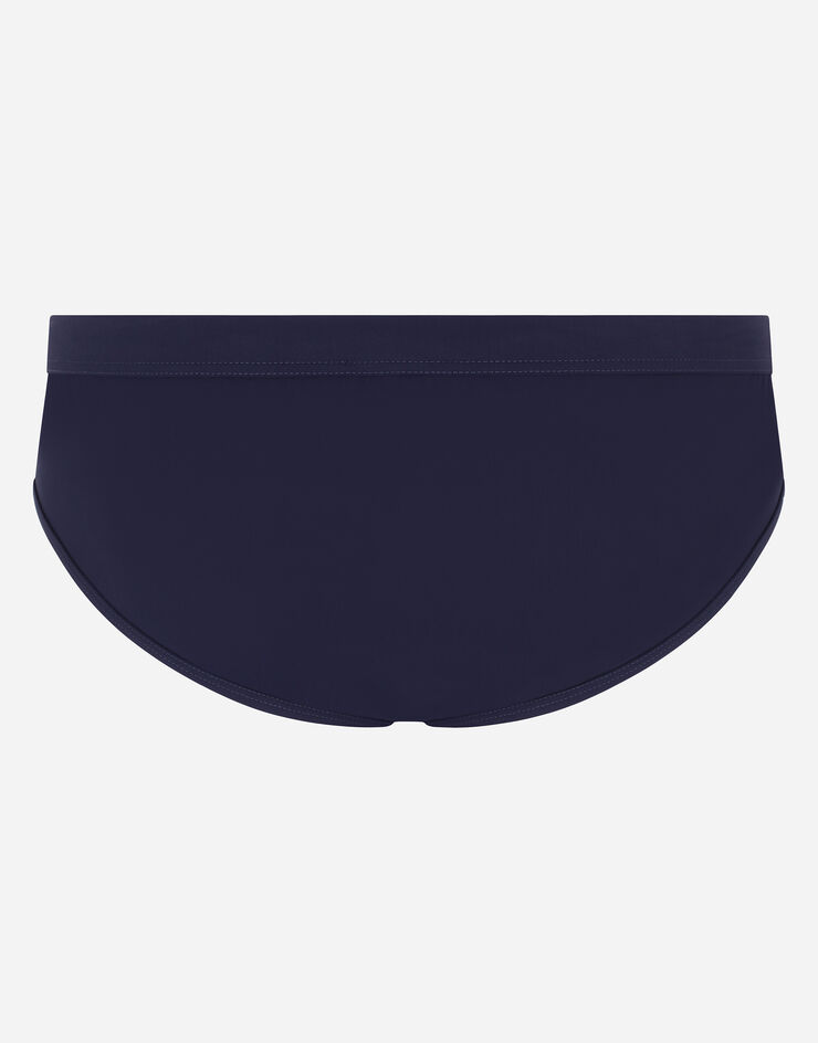 Dolce & Gabbana Swim briefs with high-cut leg and branded plate Blue M4A27JFUGA2