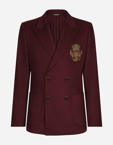 Dolce & Gabbana Double-breasted wool and cashmere jacket with DG patch Blue G2QS6TGG862