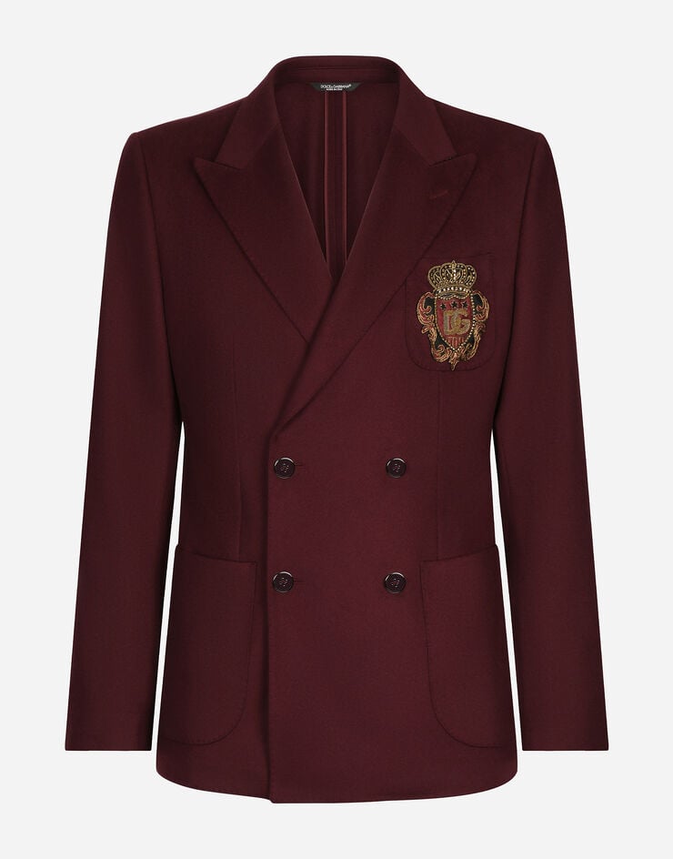 Dolce&Gabbana Double-breasted wool and cashmere jacket with DG patch Multicolor G2NZ2ZGG696