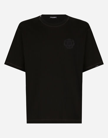 Dolce & Gabbana تيشيرت قطني بتطريز شعار أسود G8PN9ZG7NYJ