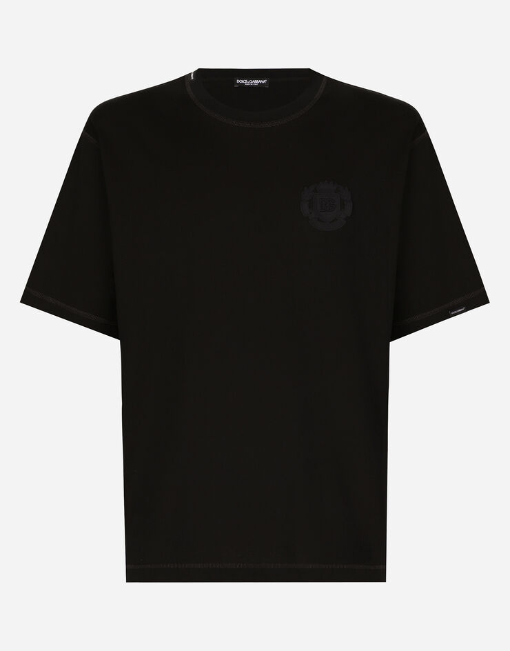 Dolce & Gabbana T-Shirt aus Baumwolle mit Logostickerei Schwarz G8PN9ZG7NYJ