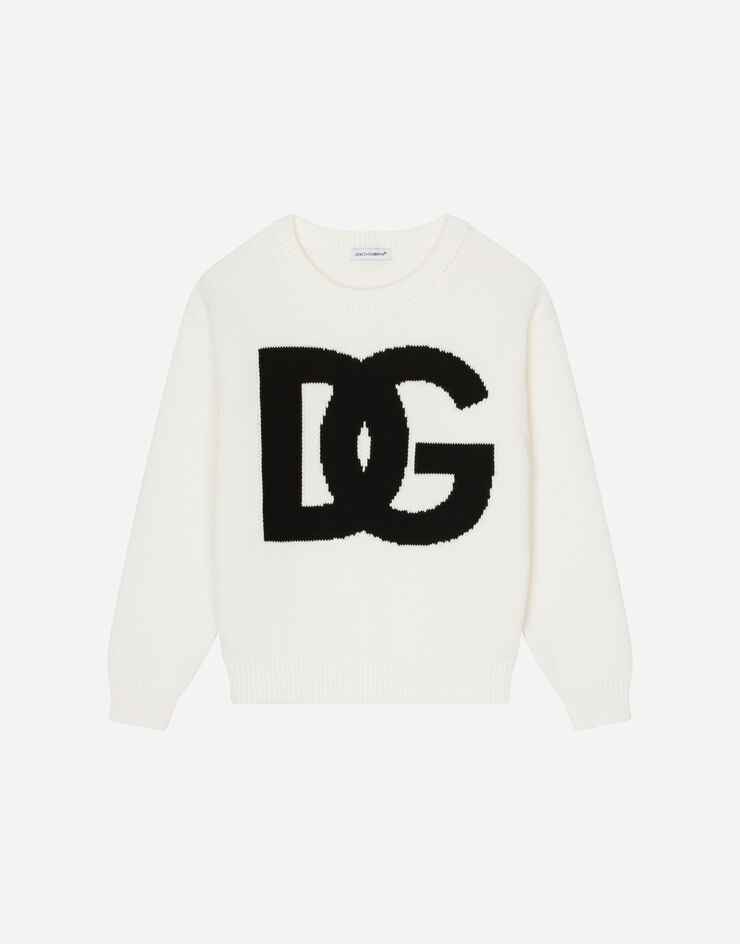 Dolce & Gabbana Pullover girocollo in cotone rasato intarsio DG logo Multicolor L4KWE1JACZK