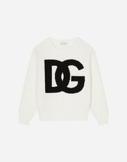 Dolce & Gabbana Plain-knit cotton round-neck pullover with inlaid DG logo Negro L4KWE1JCVR9