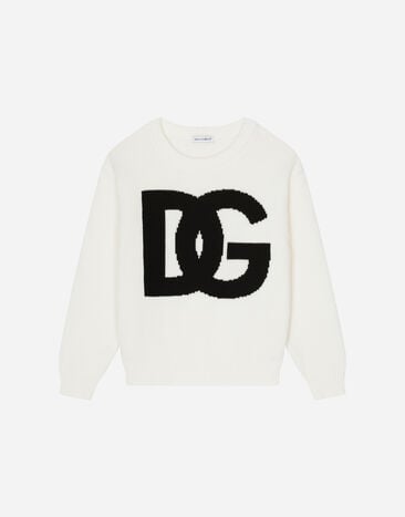 Dolce & Gabbana Pull ras de coton en jersey de coton avec logo DG en intarsia Noir L4KWE1JCVR9