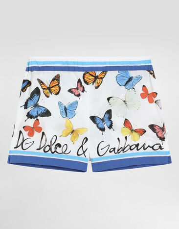 Dolce & Gabbana Striped poplin shorts with butterfly print Print L23Q34FI5KS