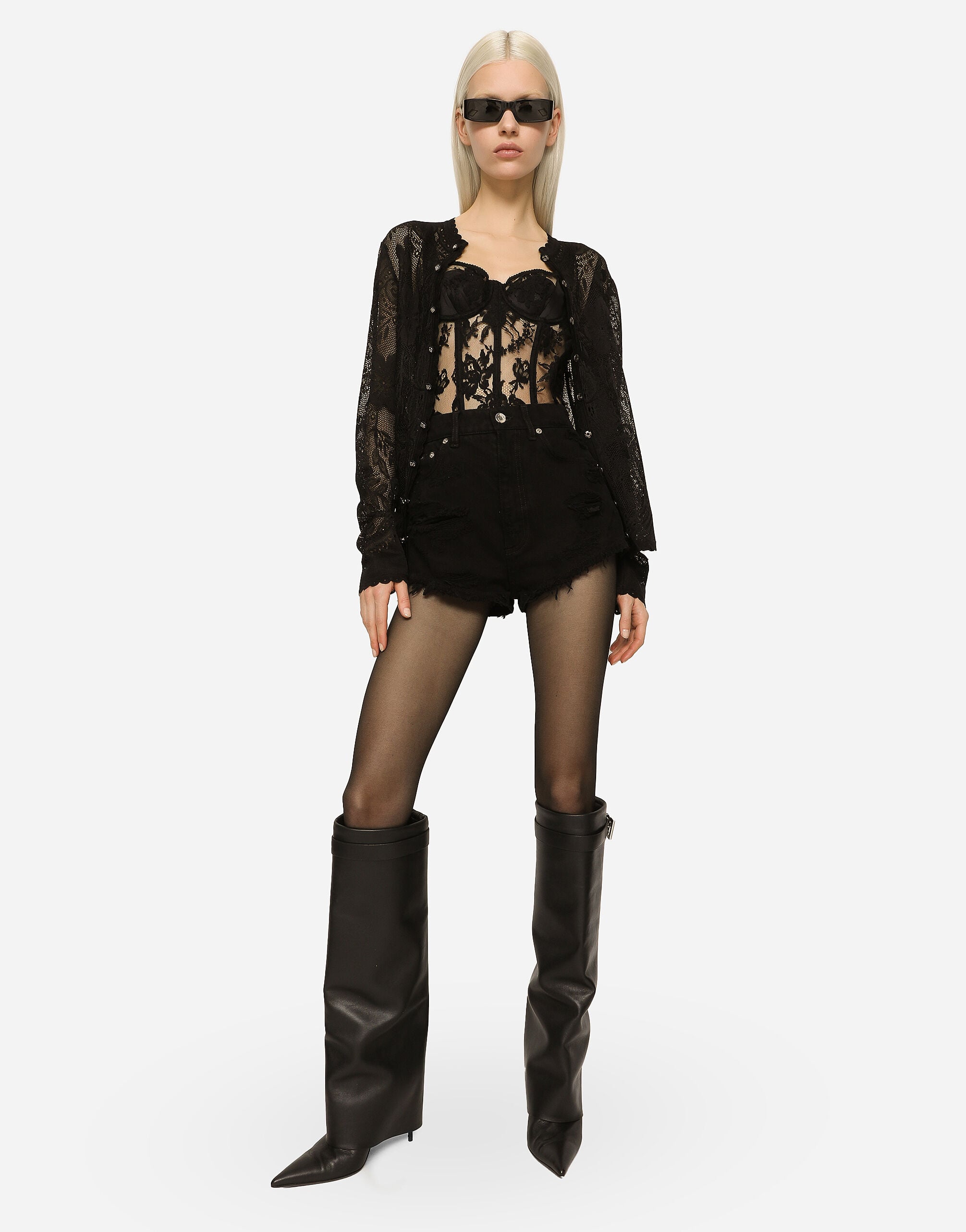Lace-stitch jacquard cardigan in Black for Women | Dolce&Gabbana® US