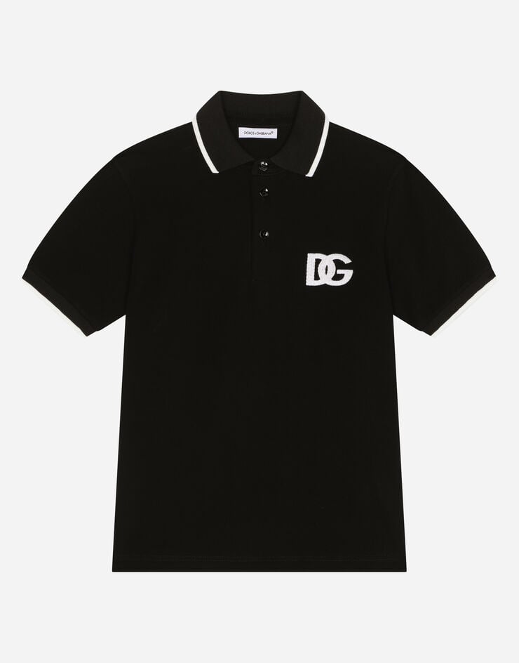 Dolce & Gabbana Polo in piquet con ricamo DG Logo Black L4JT8VG7IJ7