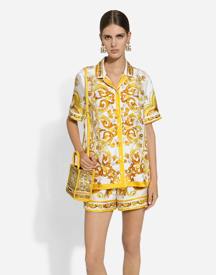 Dolce & Gabbana Kurzarmbluse aus Seidentwill Majolika-Print Drucken F5S02THI1TK