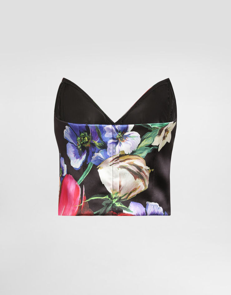 Dolce & Gabbana Satin corset top with floral print Print F7AX9TFSIB5