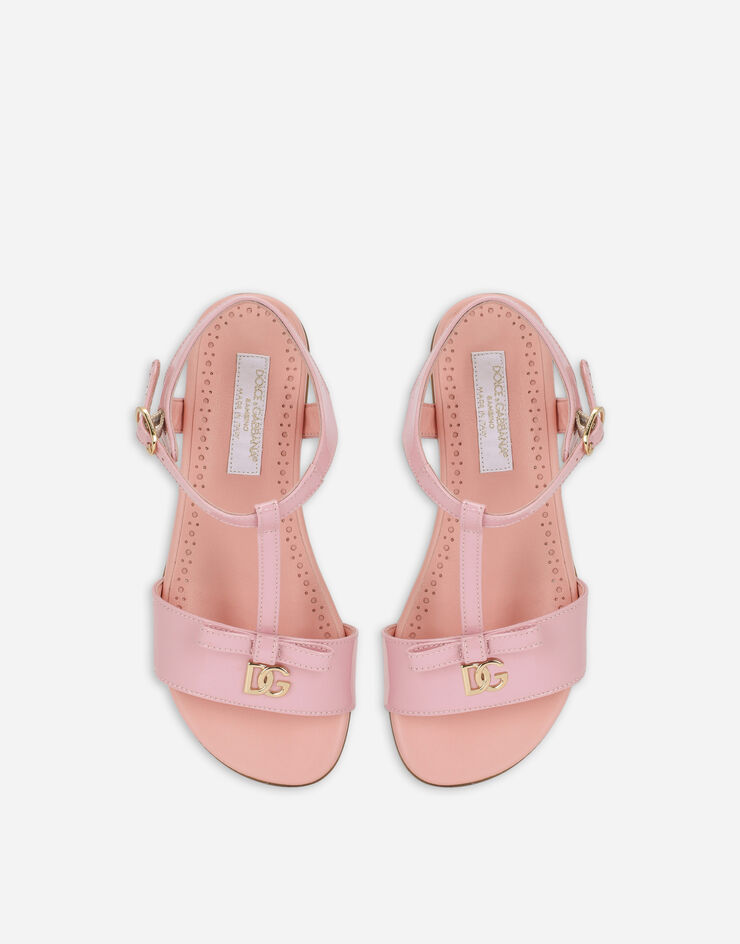 Dolce & Gabbana Patent leather sandals with metal DG logo Pink D11155A1328