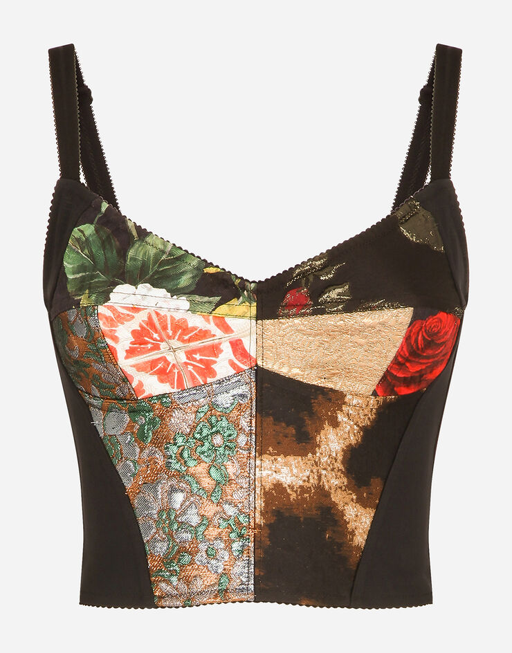 Dolce & Gabbana Patchwork brocade and jacquard bustier top Multicolor F75E4TGDX62