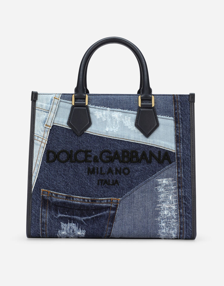 Dolce & Gabbana 자수 로고 데님 쇼퍼백 청 BB2012AO621