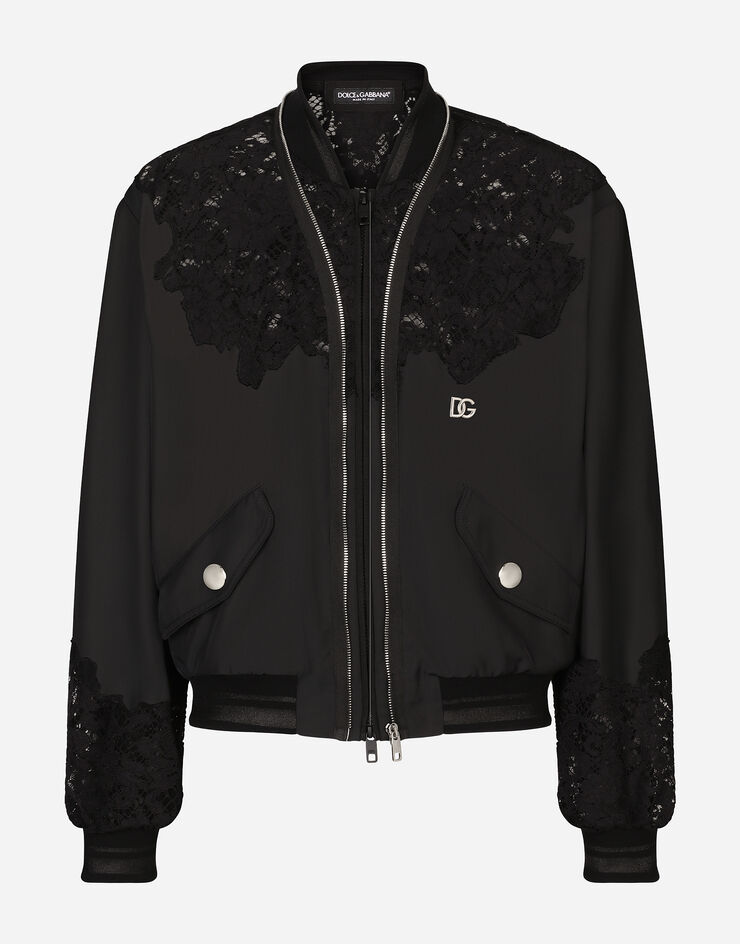 Dolce & Gabbana Nylon jacket with lace inserts and DG patch Black G9XM7ZFUM6X