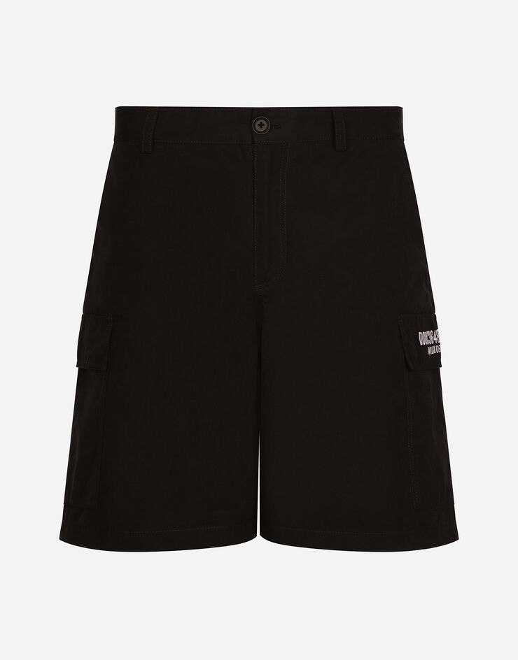 Dolce & Gabbana カーゴバミューダパンツ コットンファイユ DGVIB3パッチ ブラック GZ2EAZHUMS8