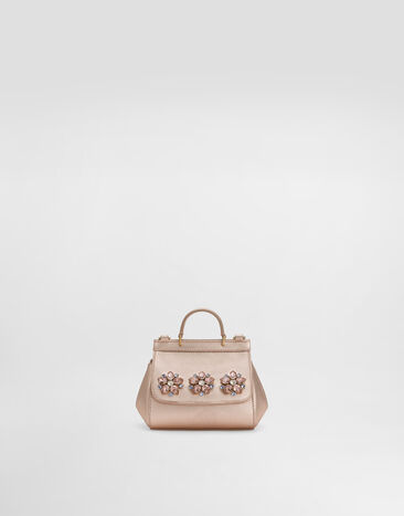 Dolce & Gabbana Laminated calfskin sicily handbag with brooches Pink Gold EB0003A3F58