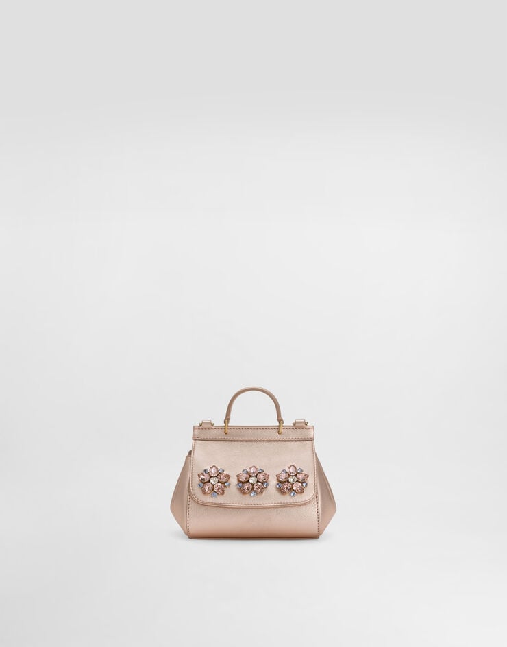 Dolce & Gabbana Laminated calfskin sicily handbag with brooches Pink Gold EB0003A3F58