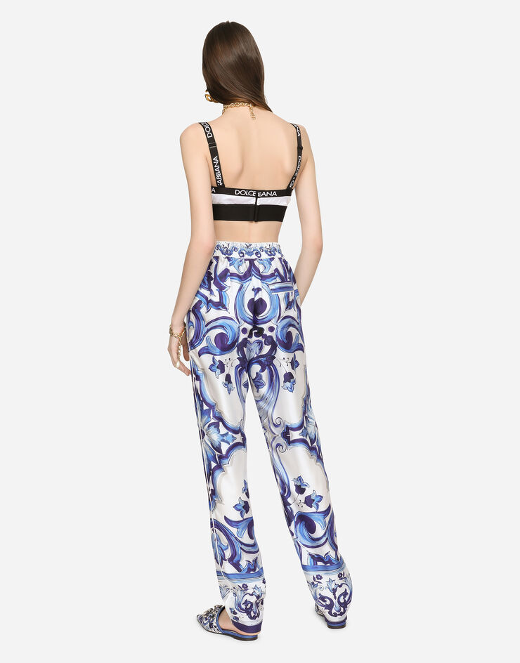 Dolce & Gabbana Pantalón en sarga de seda con estampado de mayólica Multicolor FTCIDTHI1BE