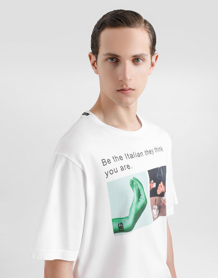 Dolce & Gabbana Футболка из хлопка с принтом в виде руки и чашки белый G8PN9TG7O4Z
