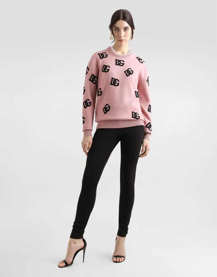 Dolce & Gabbana Jersey de lana con logotipo DG en intarsia Rosa FXX06TJCVZL