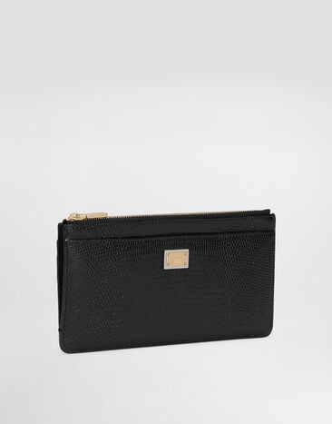 Dolce & Gabbana Iguana-print leather card holder with plate Black BI1265A1095