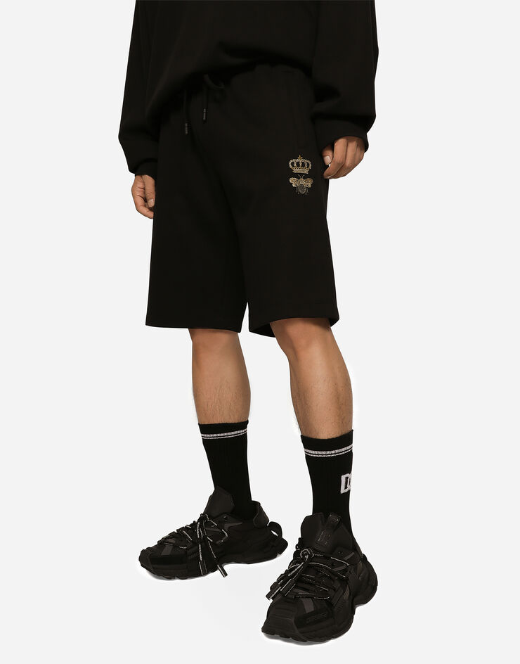 Dolce & Gabbana Jersey jogging shorts with embroidery Black GVF8AZHU7H9