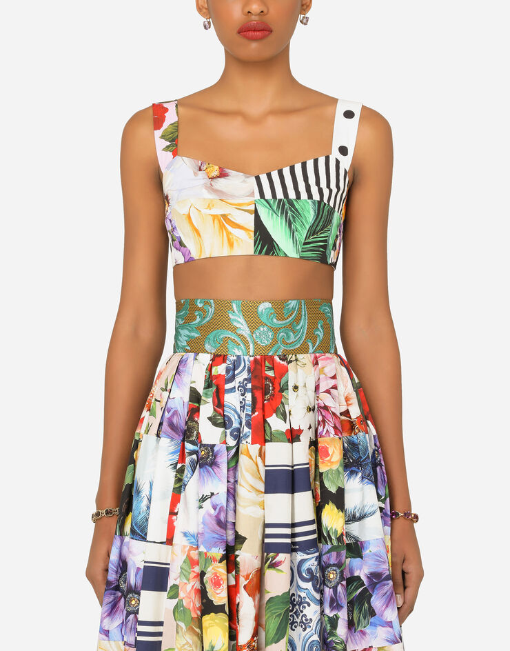 Dolce & Gabbana Patchwork poplin bustier top BLUE F7Q34TGDX82