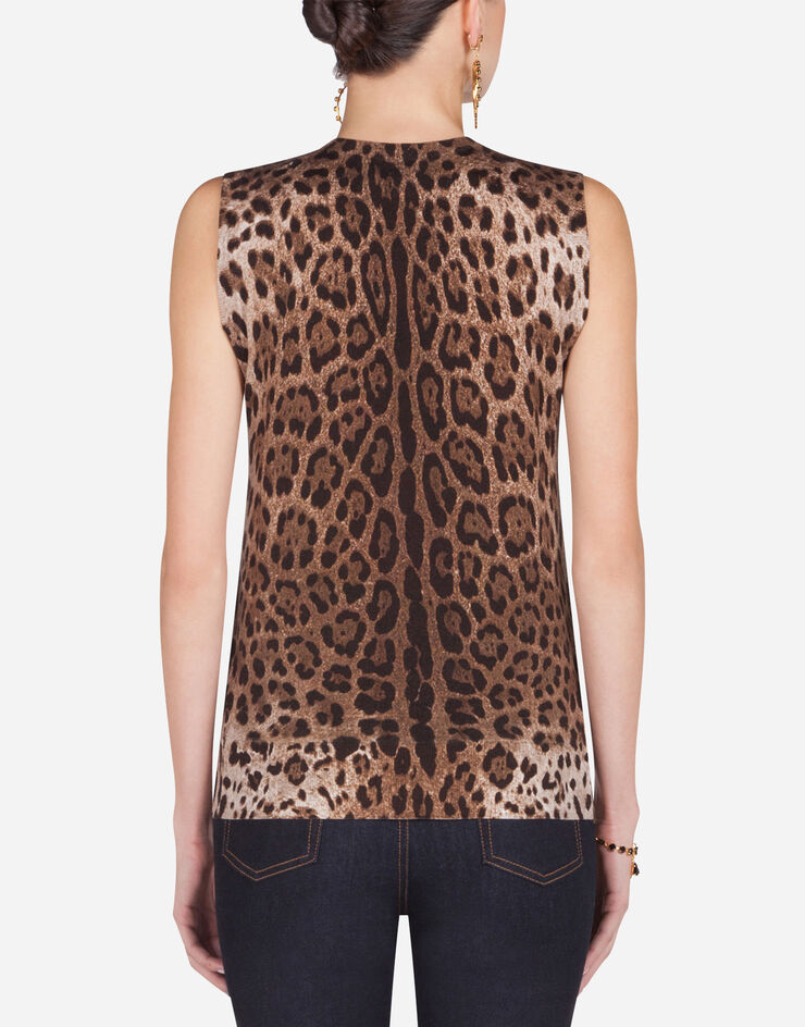 Dolce & Gabbana Ärmelloser wollsweater mit leoparddruck Mehrfarbig FX452TJAHHD