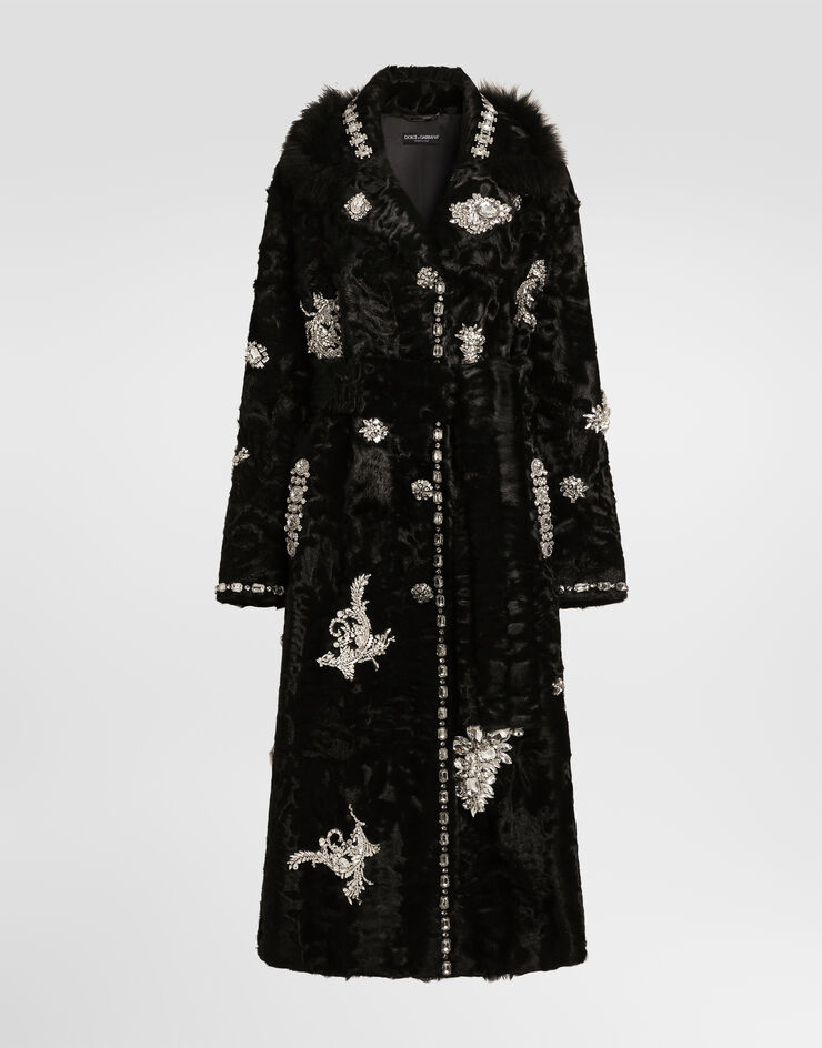 Dolce & Gabbana Single-breasted shearling coat with embroidery Dolce & Gabbana Single-breasted shearling coat with embroidery Black F0Y20ZFUP9F