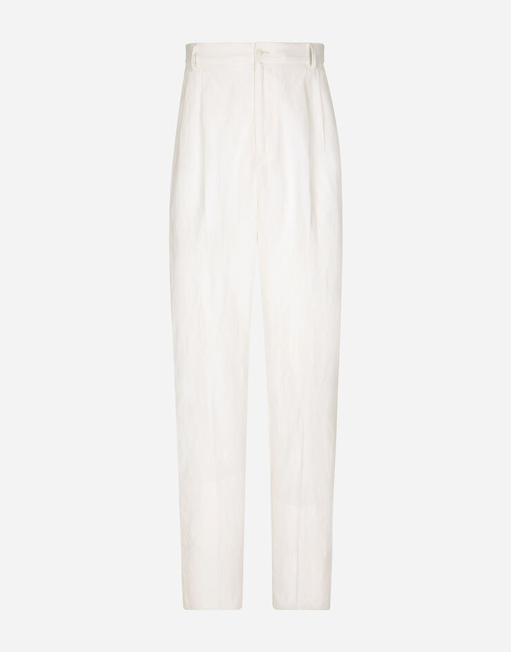 Dolce & Gabbana سروال محبوك من كتان وحرير أبيض GV1CXTFUTAZ