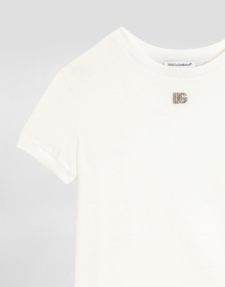 Dolce & Gabbana Jersey t-shirt with rhinestones DG logo White L5JTNJG7P2C