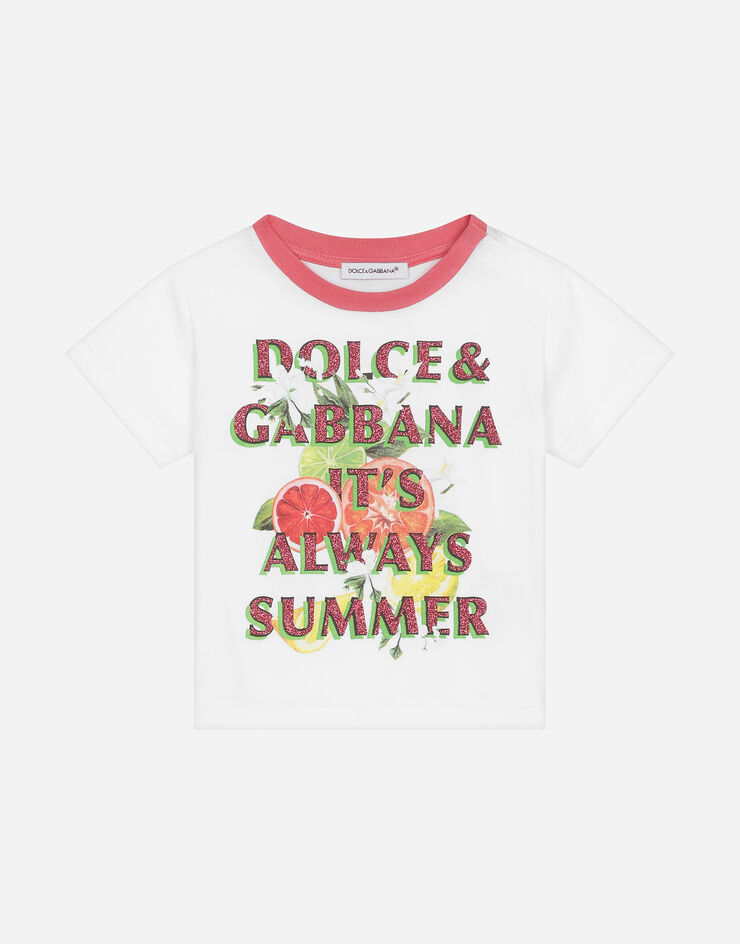 Dolce & Gabbana T-shirt in jersey stampa arance e limoni e logo Dolce&Gabbana Bianco L2JTKTG7L9I