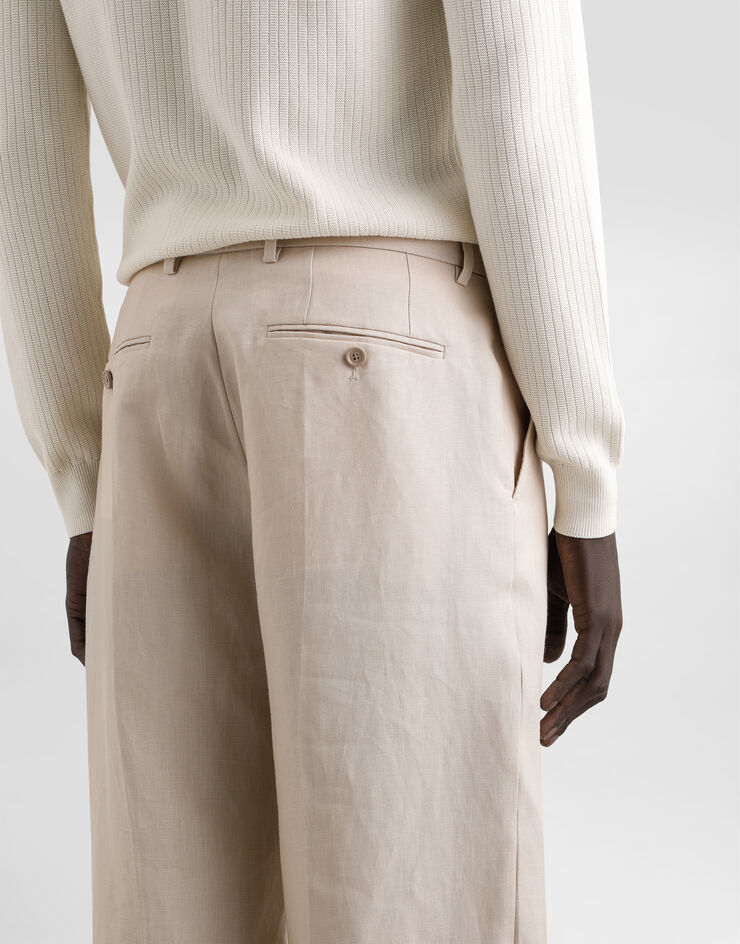Dolce & Gabbana Pantalon à revers en toile de lin Beige GP11XTFU4MC