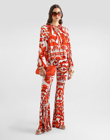 Dolce & Gabbana Hose aus Organzin mit Majolika-Print Multicolor FTDK8TFS8DS