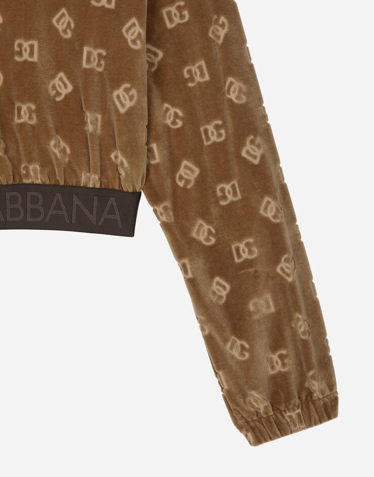 Dolce&Gabbana Sudadera corta de chenilla en jacquard con logotipo DG Beige F9R09TFJ7DL