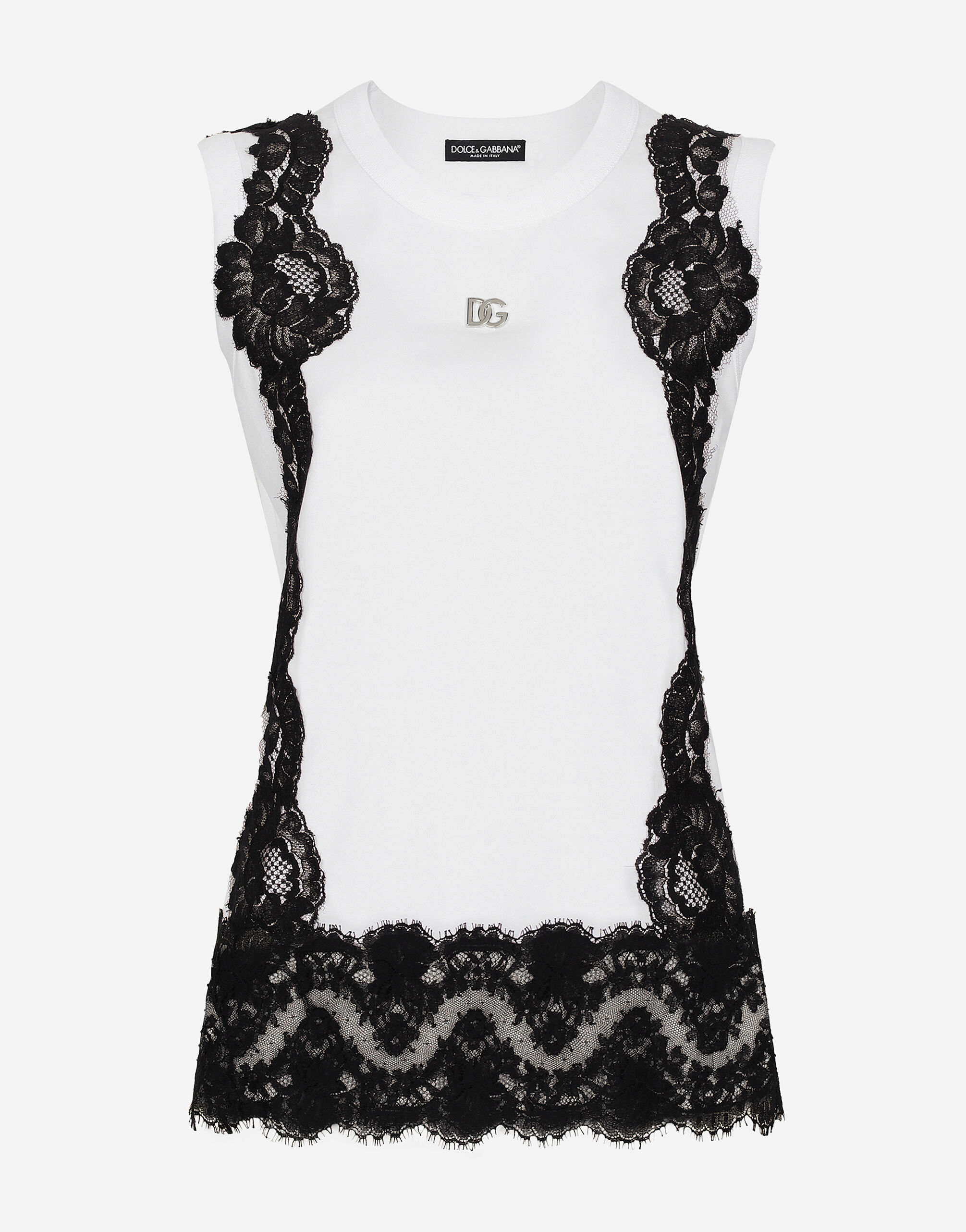 Dolce & Gabbana Jersey tank top with DG logo and lace inserts White F8T00ZGDCBT
