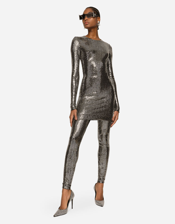 Dolce & Gabbana Jersey leggings with sequins Silver FTCNATFUGOI