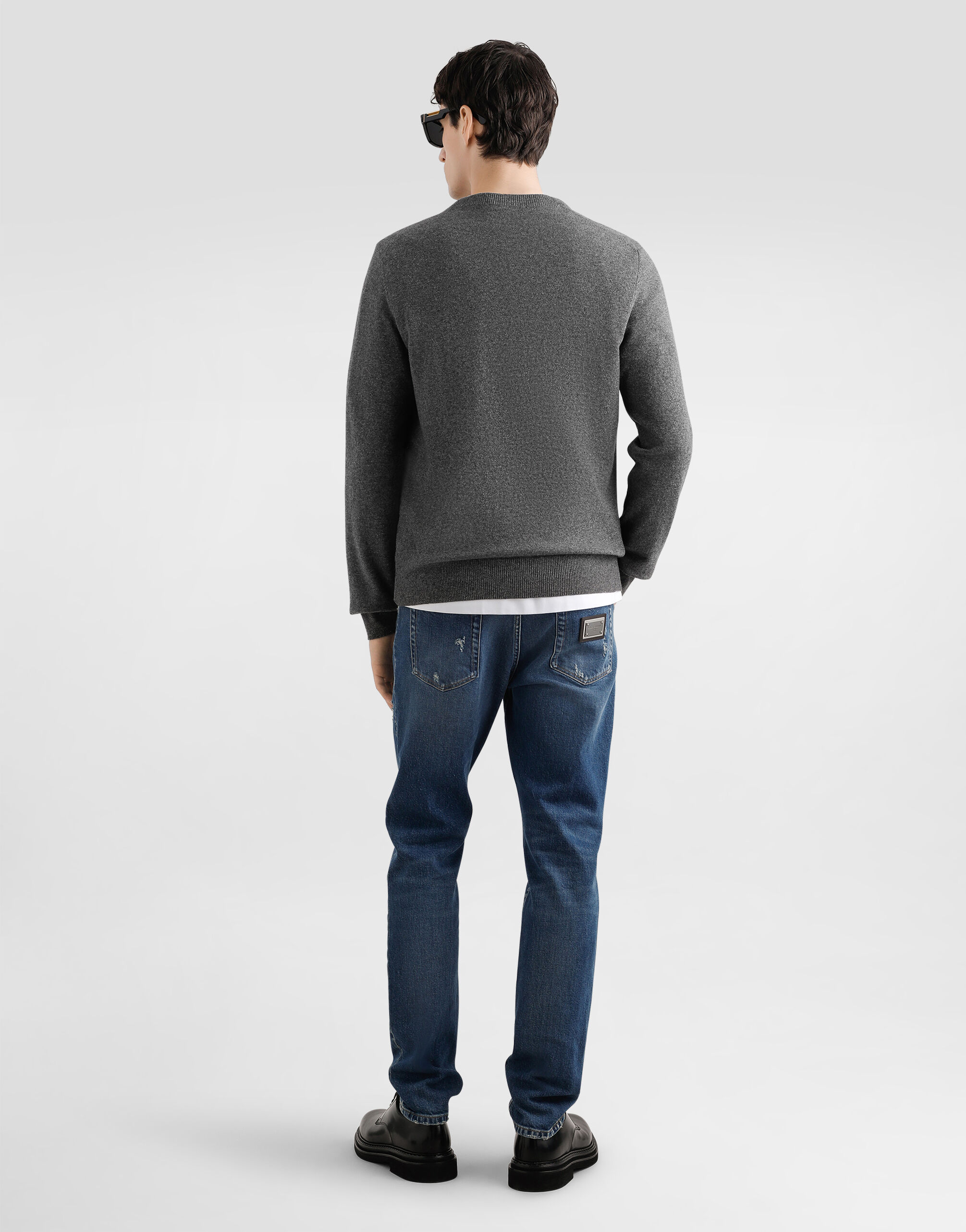 DOLCE&amp;GABBANA ウール プルオーバーニット Wool round-neck sweater with DG inlay in Black for Men