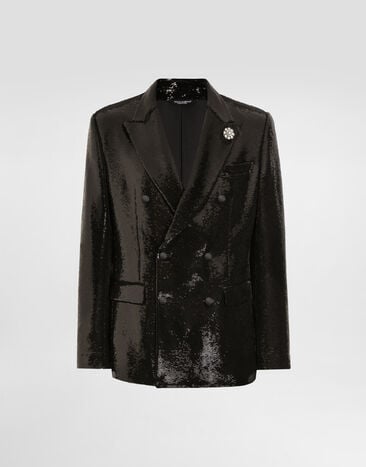 Dolce & Gabbana Double-breasted sicilia light jacket with sequins Black G2TV8TFLSIM