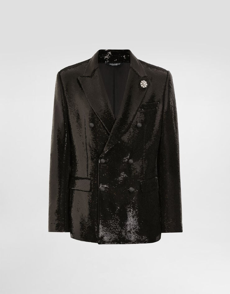 Dolce & Gabbana Double-breasted sicilia light jacket with sequins Black G2TV8TFLSIM