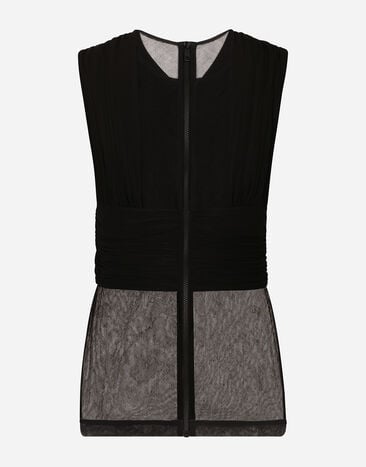 Dolce & Gabbana 드레이프 디테일 스트레치 튤 티셔츠 블랙 G8RW5TG7M7Z