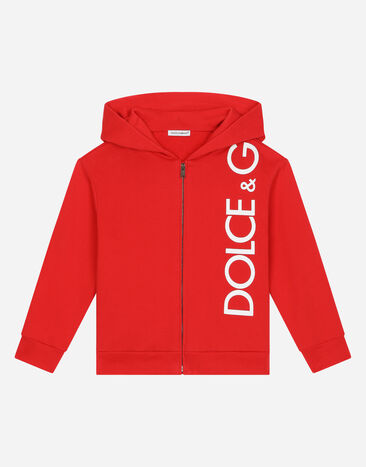Dolce&Gabbana Zip-up jersey hoodie with logo print Red L5JW9YG7K5N
