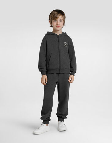 Dolce & Gabbana Cotton hooded sweatshirt with DG araldico patch Grey L4JWMRG7PKO