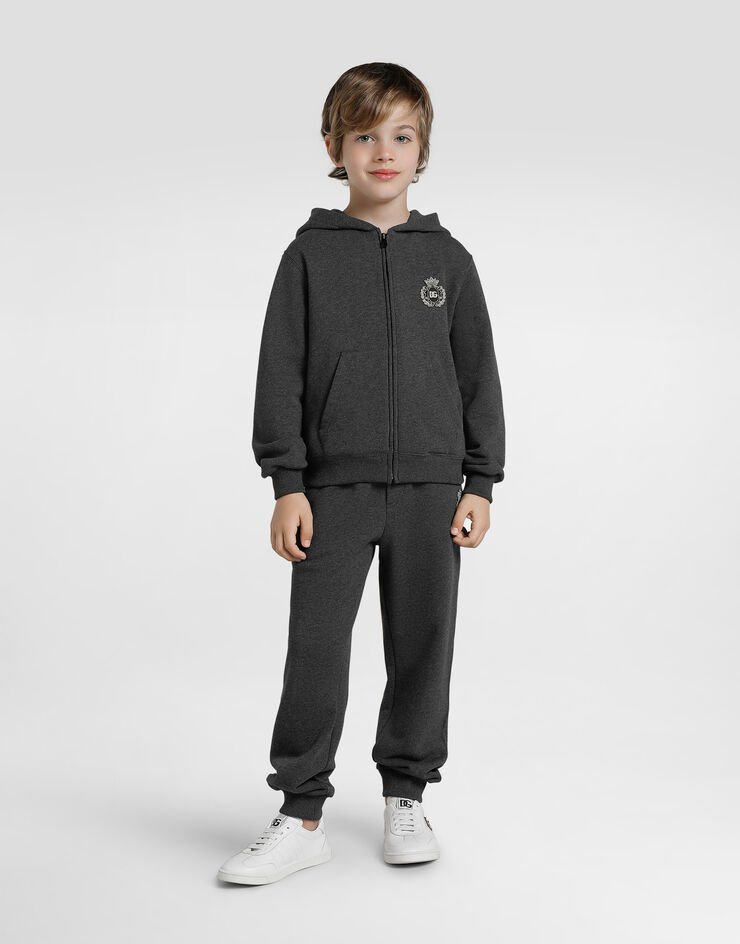 Dolce & Gabbana Cotton hooded sweatshirt with DG araldico patch Grey L4JWMRG7PKO