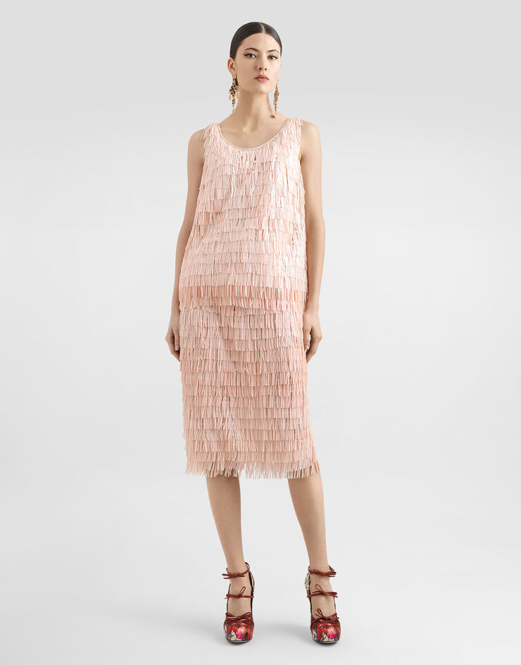 Dolce & Gabbana Ärmelloses Top mit Paillettenfransen-Stickerei Rosa F7AY0TFLSLR