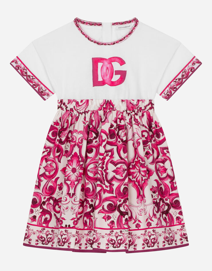 DolceGabbanaSpa Kleid aus Jersey und Popeline Majolika-Print Mehrfarbig L5JD4RG7E2H