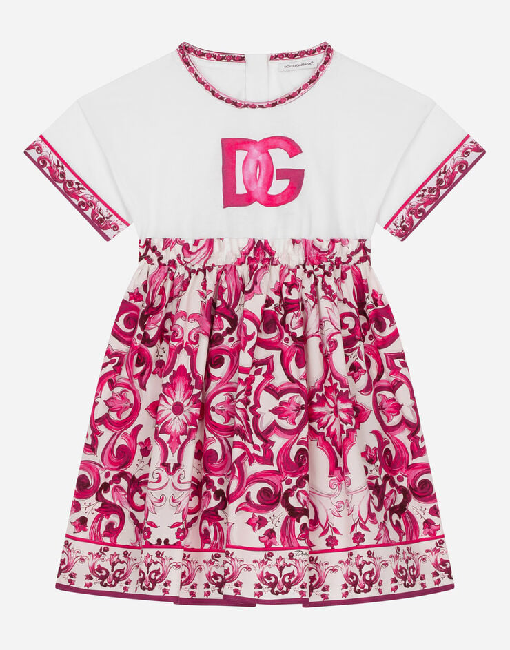DolceGabbanaSpa Majolica-print poplin and jersey dress Multicolor L5JD4RG7E2H