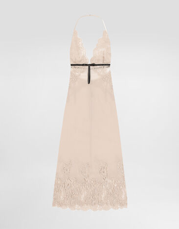 Dolce & Gabbana Georgette slip dress with lace details Pale Pink O1B12TON06G