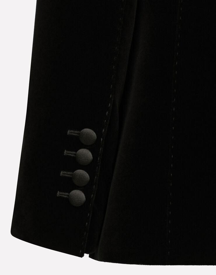 Dolce & Gabbana 싱글 브레스티드 벨벳 털링턴 턱시도 재킷 블랙 F29YLTFUVG7