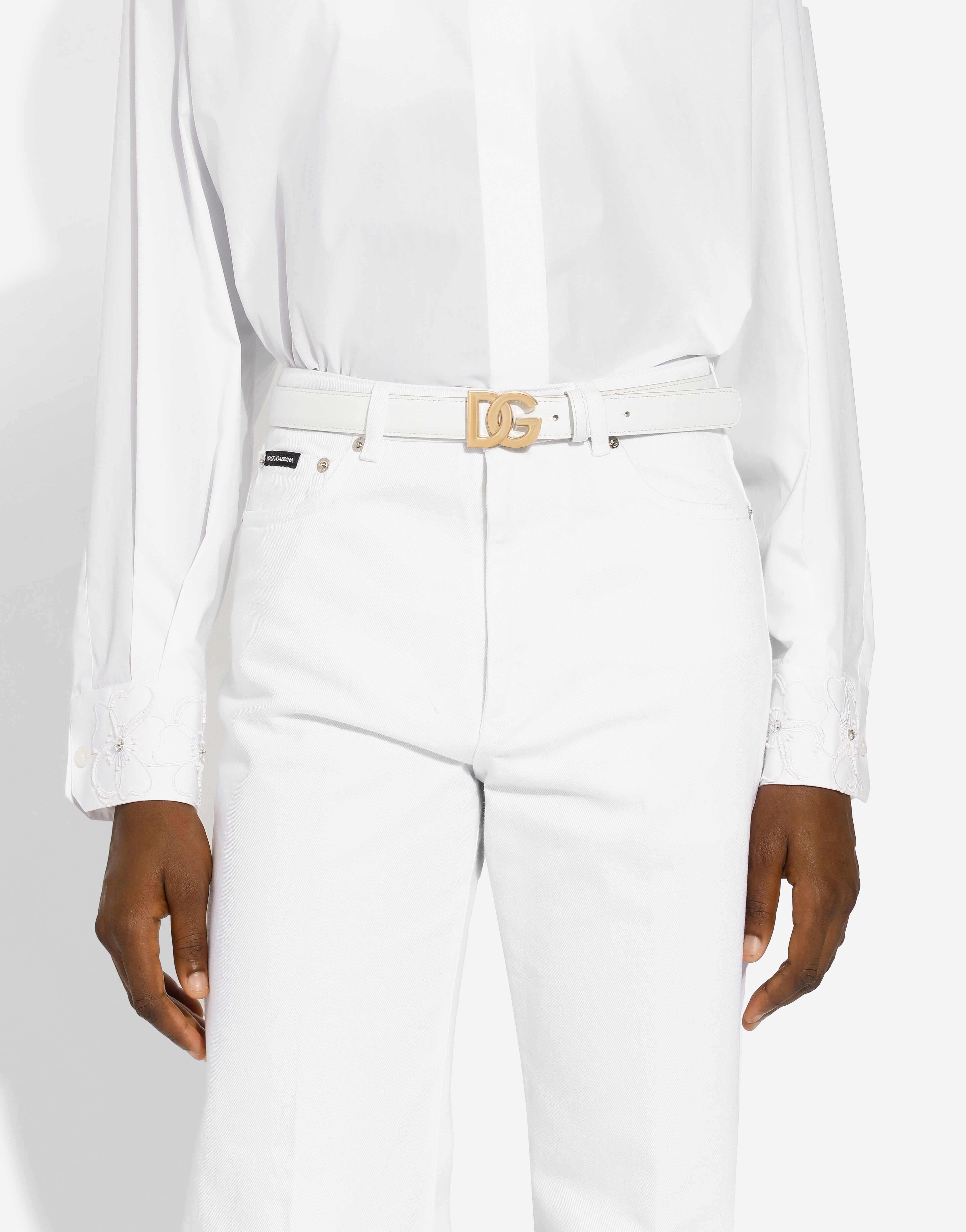 Calfskin belt with DG logo in White for Women Dolce Gabbana US